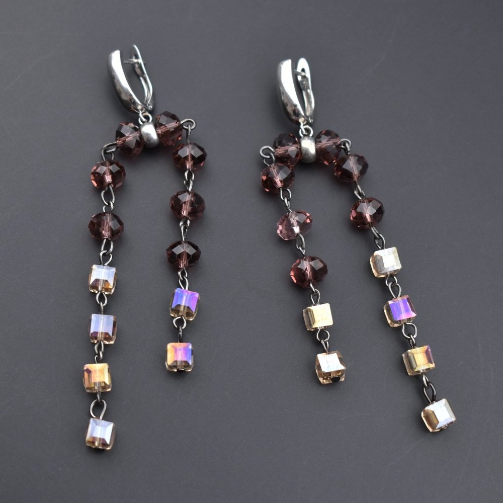 Unusual chandelier earrings, long fancy eye catching  summer earrings statement